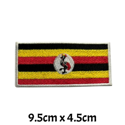 Uganda Flag Embroidered Patch Set, Iron-On or Sew-On Applique Badges, Rectangle Shield Round Heart Shapes, for Jackets, Backpacks, Hats, Uniforms and Various Sizes