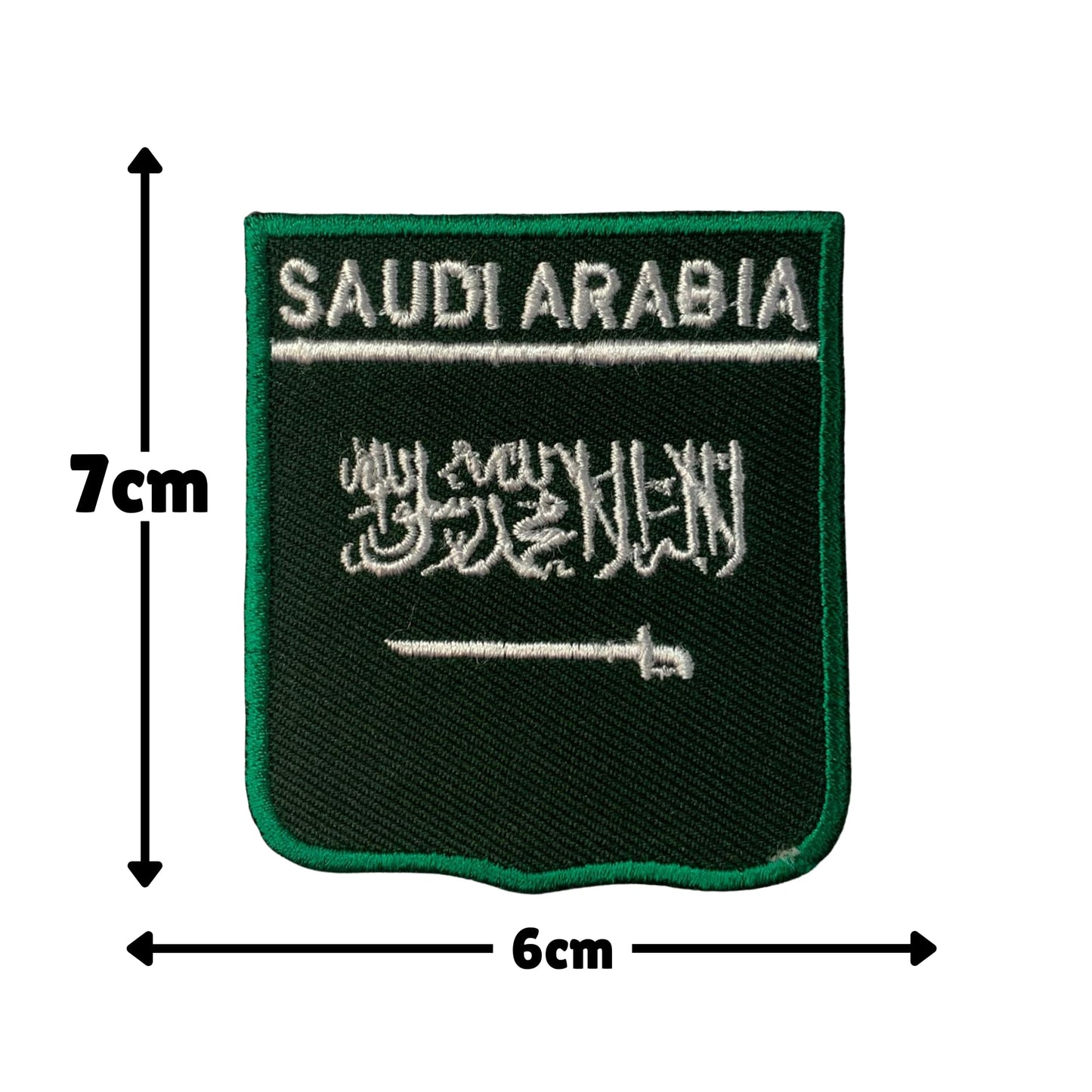 Saudi Arabia Flag Embroidered Patches, Iron-On/Sew-On Applique, Shield, Round, Heart and Rectangle Flag Badges for Jackets, Bags, Uniforms, Various Sizes