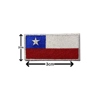 Chile Flag Embroidered Patch Set, Iron-On or Sew-On Applique Badges, Rectangle Shield Round Heart Shapes, for Jackets, Backpacks, Hats, Uniforms and Various Sizes