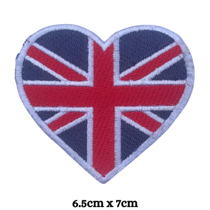 United Kingdom Flag Embroidered Patch Set, Iron-On or Sew-On Applique Badges, Rectangle Shield Round Heart Shapes, for Jackets, Backpacks, Hats, Uniforms and Various Sizes