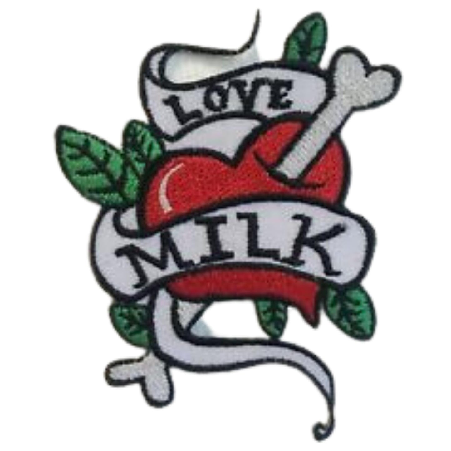 Love Milk Tattoo Heart Bone Embroidery Iron-On Patches for Clothing Sew-On Applique for DIY Crafts Denim Jackets Jeans Backpacks