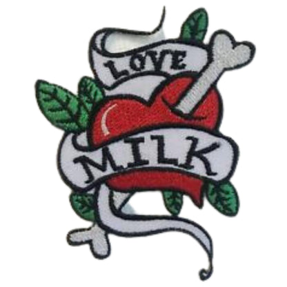 Love Milk Tattoo Heart Bone Embroidery Iron-On Patches for Clothing Sew-On Applique for DIY Crafts Denim Jackets Jeans Backpacks