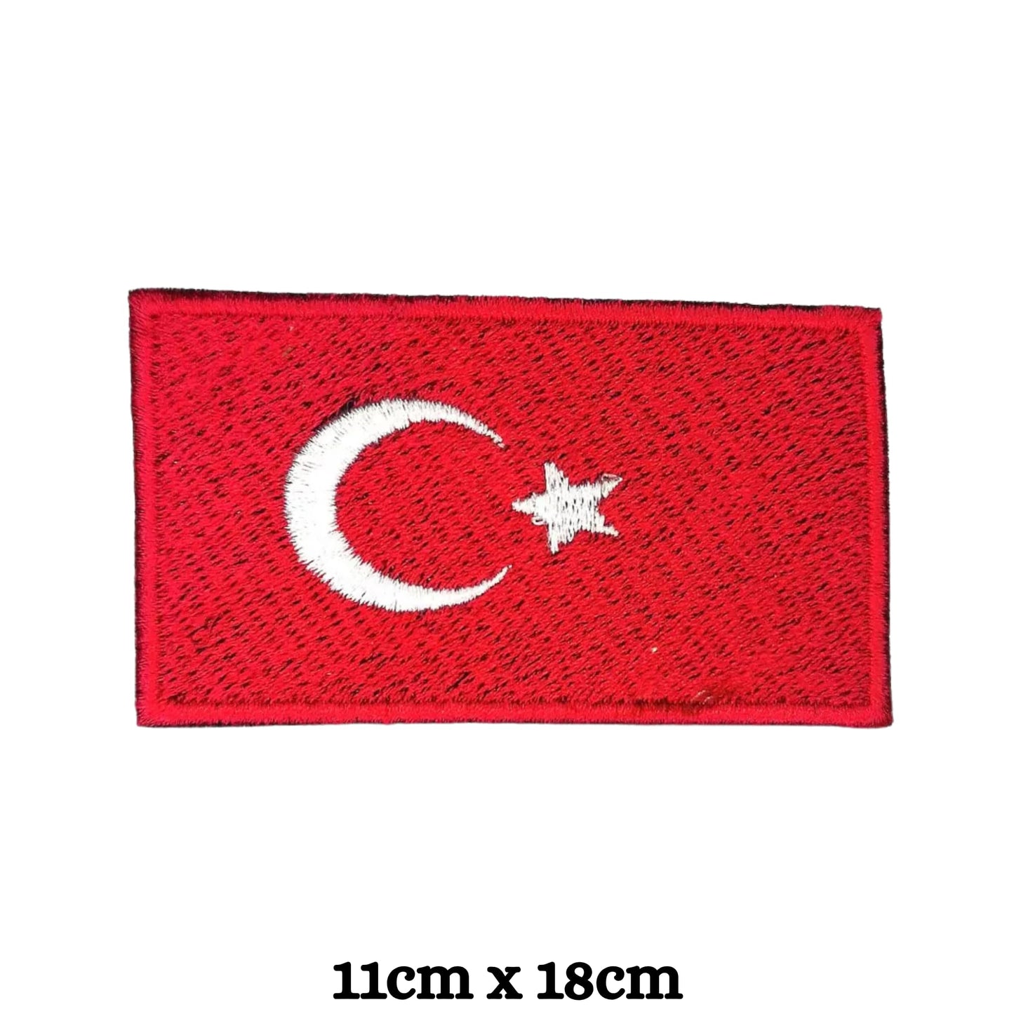 BeBuz Turkey Flag Embroidered Patches, Iron-On/Sew-On Applique, Shield, Round, Heart and Rectangle Flag Badges for Jackets, Bags, Uniforms, Various Sizes