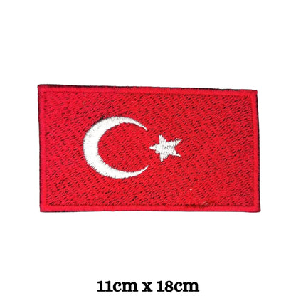 BeBuz Turkey Flag Embroidered Patches, Iron-On/Sew-On Applique, Shield, Round, Heart and Rectangle Flag Badges for Jackets, Bags, Uniforms, Various Sizes