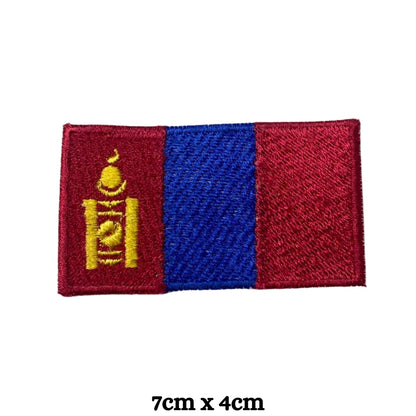 Mongolia Flag Embroidered Patch Set, Iron-On or Sew-On Applique Badges, Rectangle Shield Round Heart Shapes, for Jackets, Backpacks, Hats, Uniforms and Various Sizes