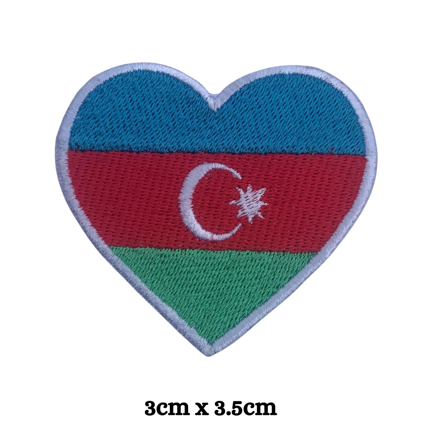 Azerbaijan Flag Embroidered Patches, Iron-On/Sew-On Applique, Shield, Round, Heart and Rectangle Flag Badges for Jackets, Bags, Uniforms, Various Sizes