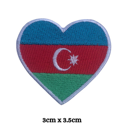 Azerbaijan Flag Embroidered Patches, Iron-On/Sew-On Applique, Shield, Round, Heart and Rectangle Flag Badges for Jackets, Bags, Uniforms, Various Sizes