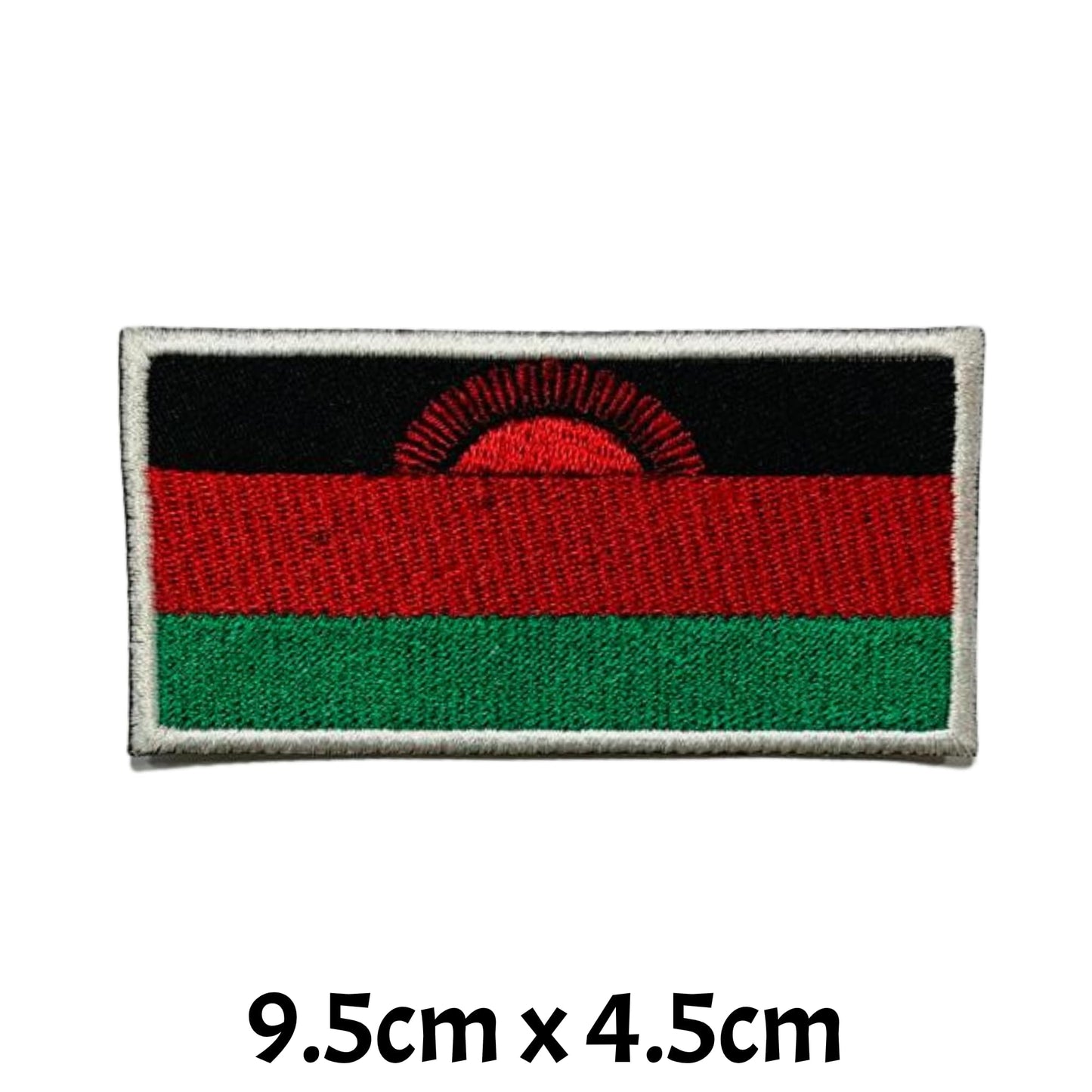 Malawi Flag Embroidered Patch Set, Iron-On or Sew-On Applique Badges, Rectangle Shield Round Heart Shapes, for Jackets, Backpacks, Hats, Uniforms and Various Sizes