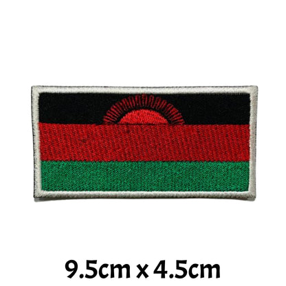 Malawi Flag Embroidered Patch Set, Iron-On or Sew-On Applique Badges, Rectangle Shield Round Heart Shapes, for Jackets, Backpacks, Hats, Uniforms and Various Sizes