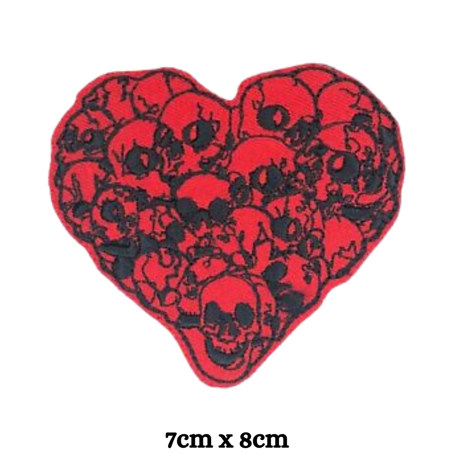 Heart with Skulls Embroidery Iron-On Patches for Clothing Sew-On Applique for DIY Crafts Denim Jackets Jeans Backpacks