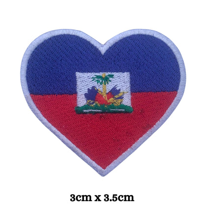 Haiti Flag Embroidered Patch Set, Iron-On or Sew-On Applique Badges, Rectangle Shield Round Heart Shapes, for Jackets, Backpacks, Hats, Uniforms and Various Sizes