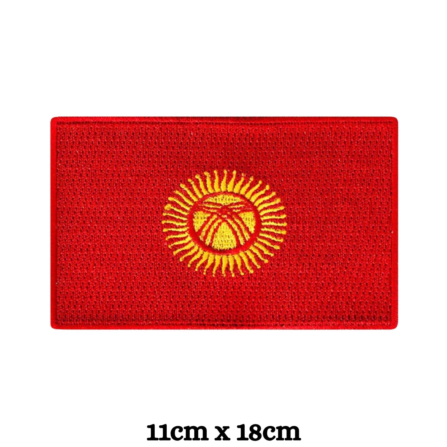 Kyrgyzstan Flag Embroidered Patch Set, Iron-On or Sew-On Applique Badges, Rectangle Shield Round Heart Shapes, for Jackets, Backpacks, Hats, Uniforms and Various Sizes