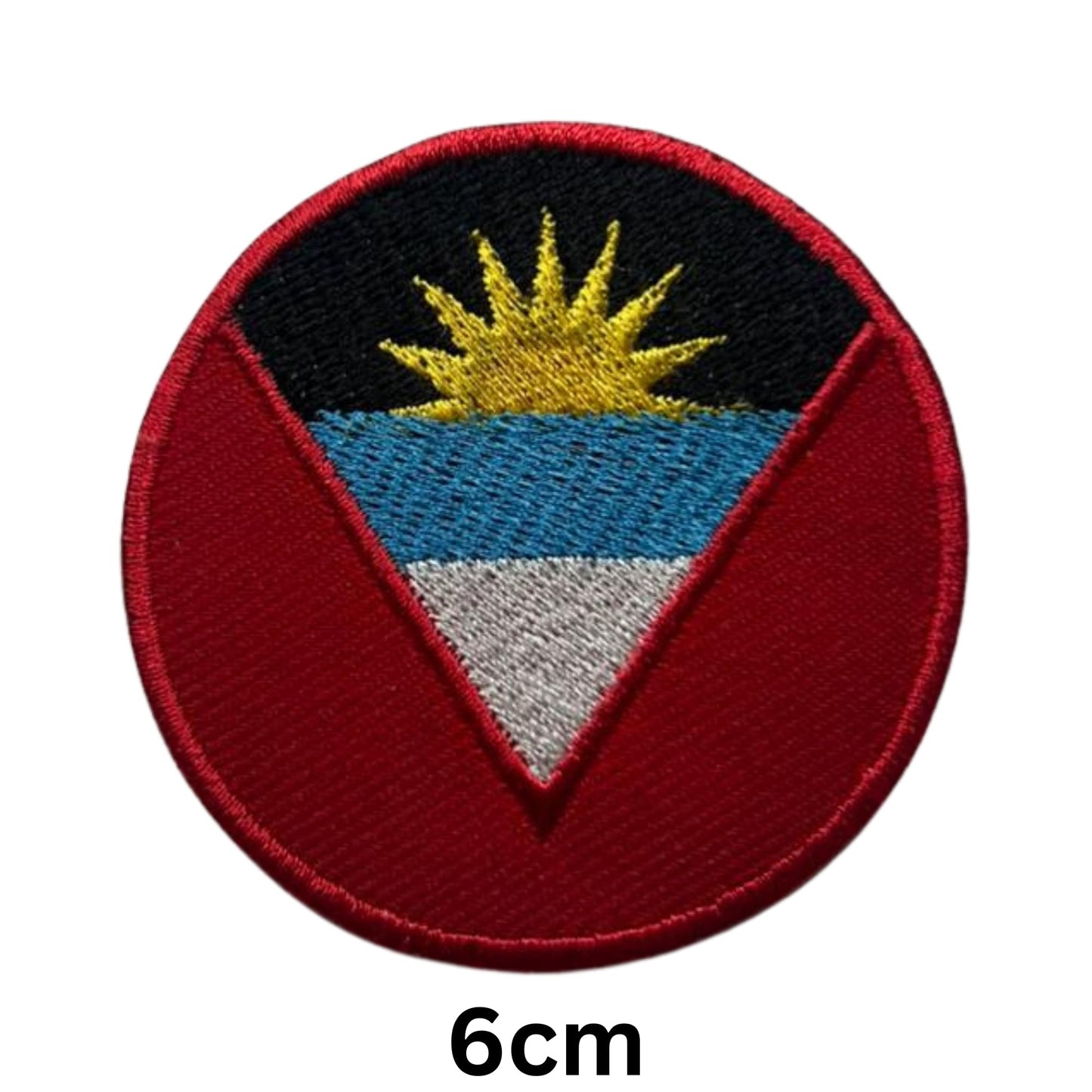 Antigua and Barbuda Flag Embroidered Patches, Iron-On/Sew-On Applique, Shield, Round, Heart and Rectangle Flag Badges for Jackets, Bags, Uniforms, Various Sizes