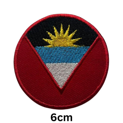 Antigua and Barbuda Flag Embroidered Patches, Iron-On/Sew-On Applique, Shield, Round, Heart and Rectangle Flag Badges for Jackets, Bags, Uniforms, Various Sizes