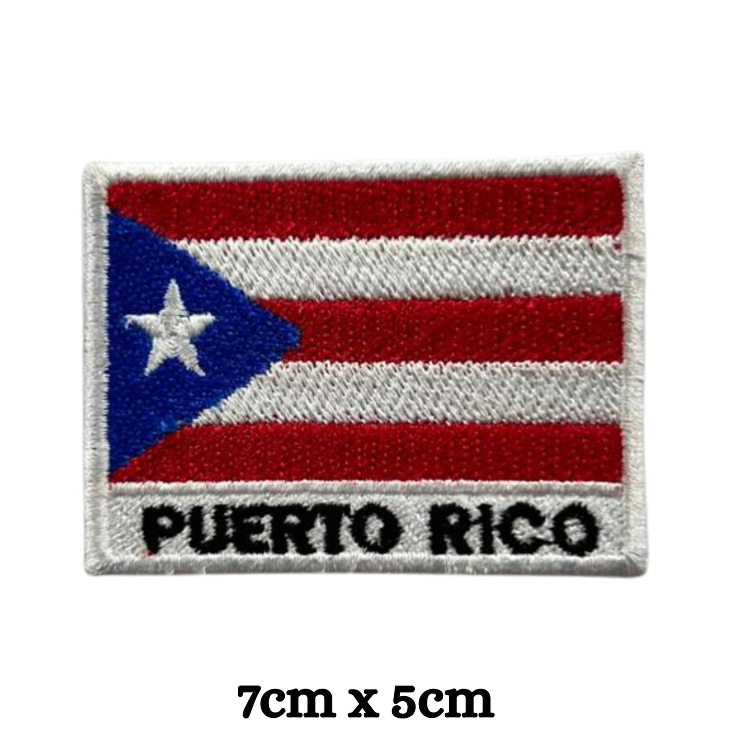 Puerto Rico Flag Embroidered Patch Set, Iron-On or Sew-On Applique Badges, Rectangle Shield Round Heart Shapes, for Jackets, Backpacks, Hats, Uniforms and Various Sizes