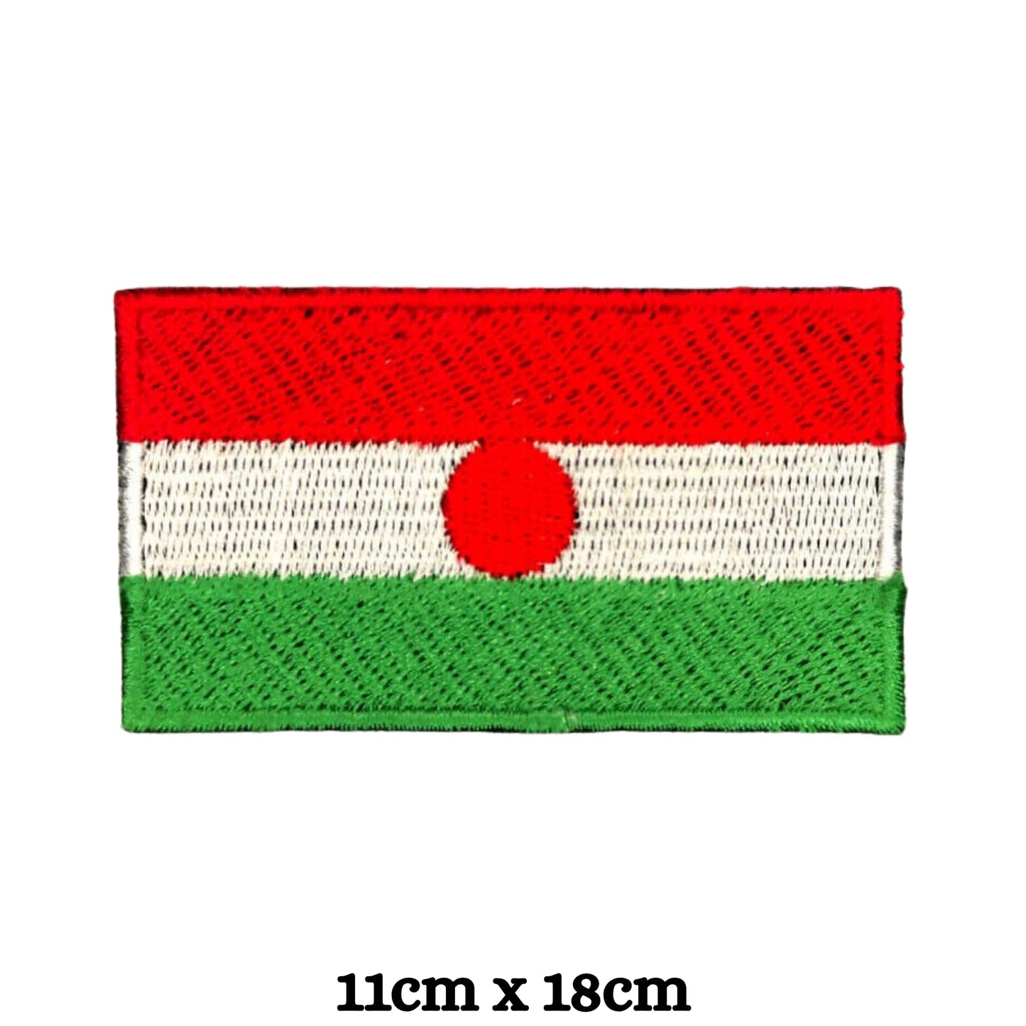 Niger Flag Embroidered Patch Set, Iron-On or Sew-On Applique Badges, Rectangle Shield Round Heart Shapes, for Jackets, Backpacks, Hats, Uniforms and Various Sizes