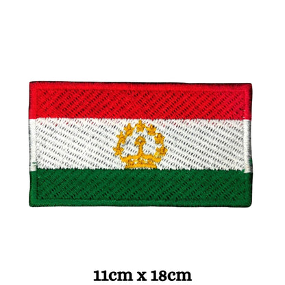 Tajikistan Flag Embroidered Patch Set, Iron-On or Sew-On Applique Badges, Rectangle Shield Round Heart Shapes, for Jackets, Backpacks, Hats, Uniforms and Various Sizes