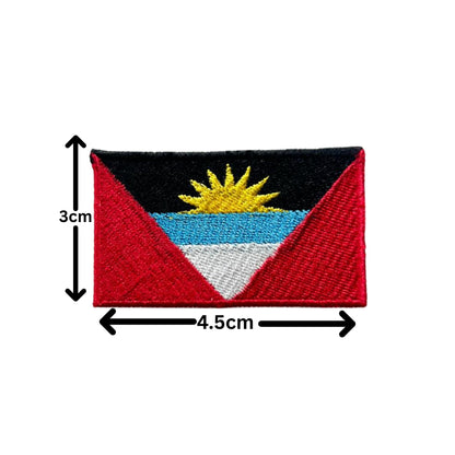 Antigua and Barbuda Flag Embroidered Patches, Iron-On/Sew-On Applique, Shield, Round, Heart and Rectangle Flag Badges for Jackets, Bags, Uniforms, Various Sizes
