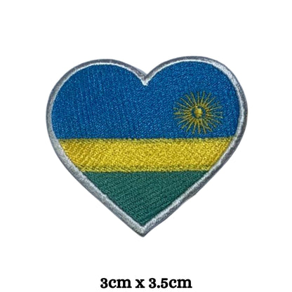 Rwanda Flag Embroidered Patch Set, Iron-On or Sew-On Applique Badges, Rectangle Shield Round Heart Shapes, for Jackets, Backpacks, Hats, Uniforms and Various Sizes