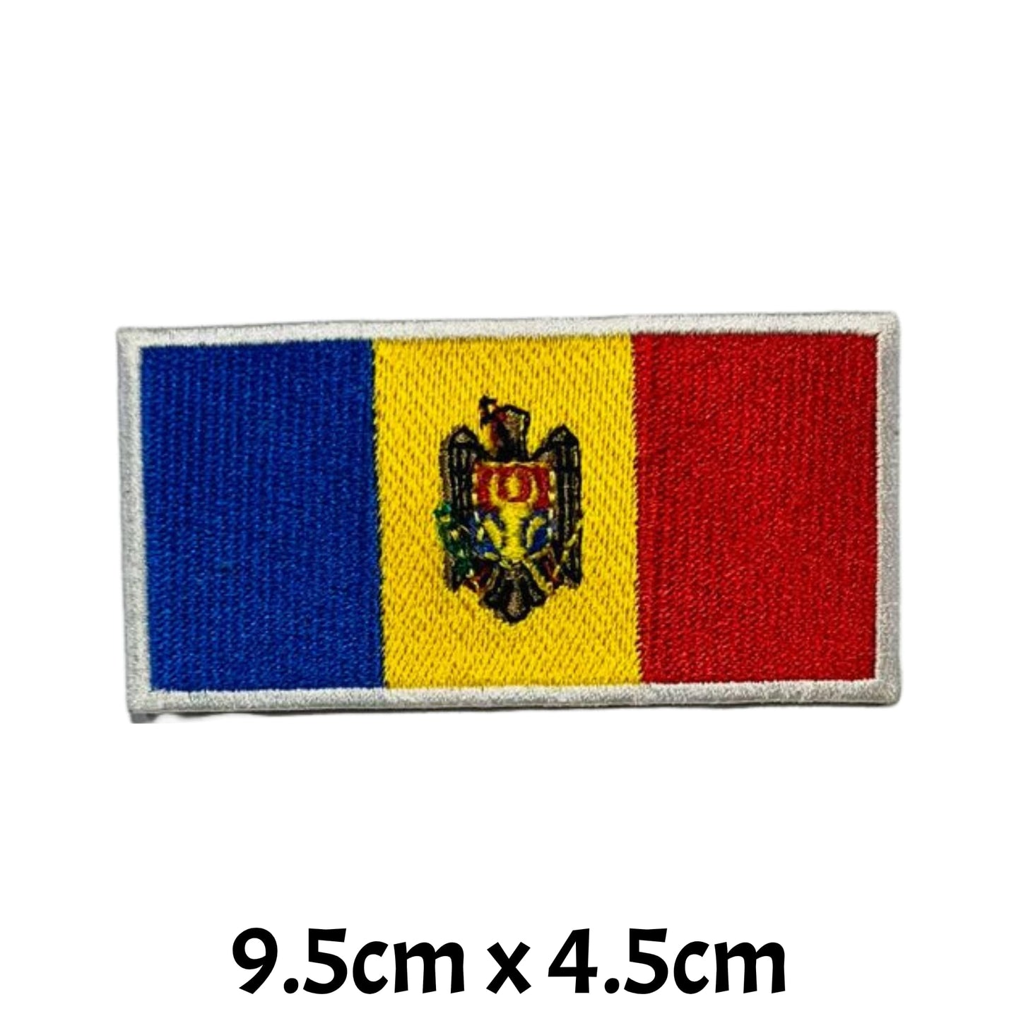 Moldova Flag Embroidered Patch Set, Iron-On or Sew-On Applique Badges, Rectangle Shield Round Heart Shapes, for Jackets, Backpacks, Hats, Uniforms and Various Sizes