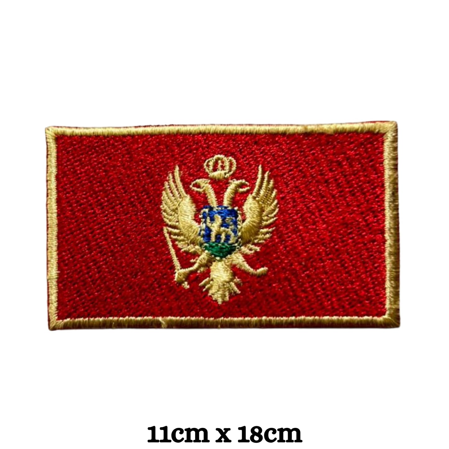 Montenegro Flag Embroidered Patch Set, Iron-On or Sew-On Applique Badges, Rectangle Shield Round Heart Shapes, for Jackets, Backpacks, Hats, Uniforms and Various Sizes