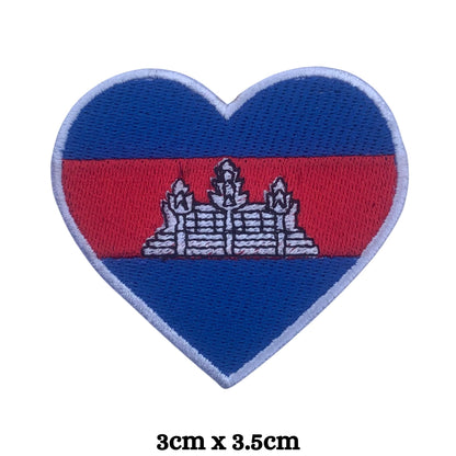 Cambodia Flag Embroidered Patch Set, Iron-On or Sew-On Applique Badges, Rectangle Shield Round Heart Shapes, for Jackets, Backpacks, Hats, Uniforms and Various Sizes