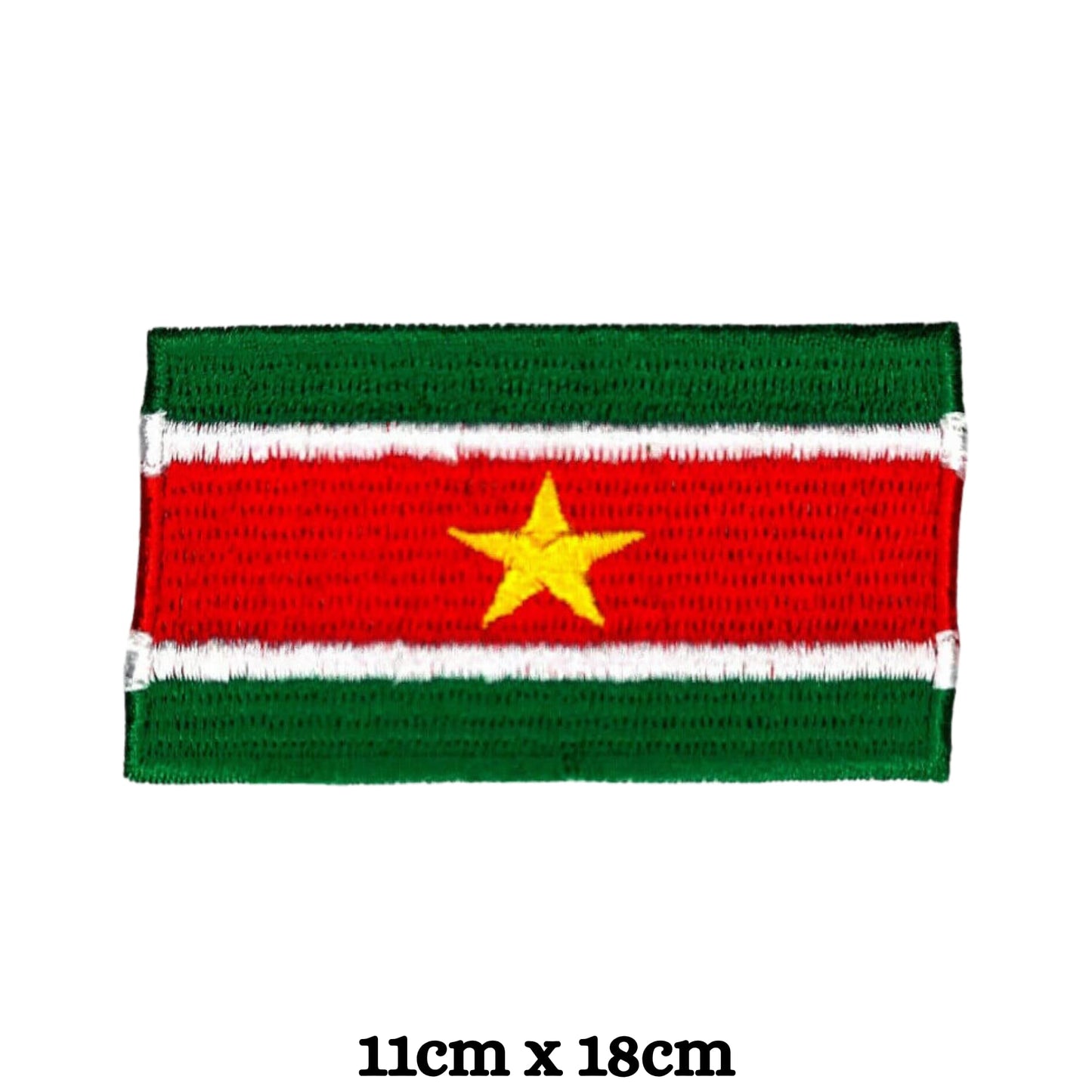 Suriname Flag Embroidered Patch Set, Iron-On or Sew-On Applique Badges, Rectangle Shield Round Heart Shapes, for Jackets, Backpacks, Hats, Uniforms and Various Sizes
