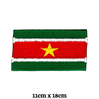 Suriname Flag Embroidered Patch Set, Iron-On or Sew-On Applique Badges, Rectangle Shield Round Heart Shapes, for Jackets, Backpacks, Hats, Uniforms and Various Sizes