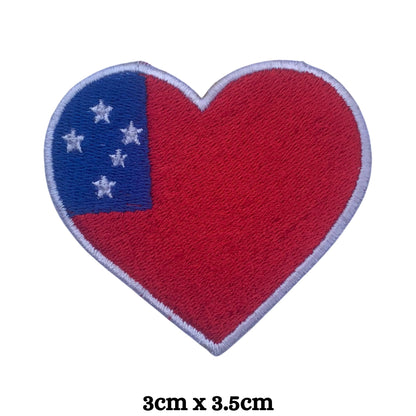 Samoa Flag Embroidered Patch Set, Iron-On or Sew-On Applique Badges, Rectangle Shield Round Heart Shapes, for Jackets, Backpacks, Hats, Uniforms and Various Sizes