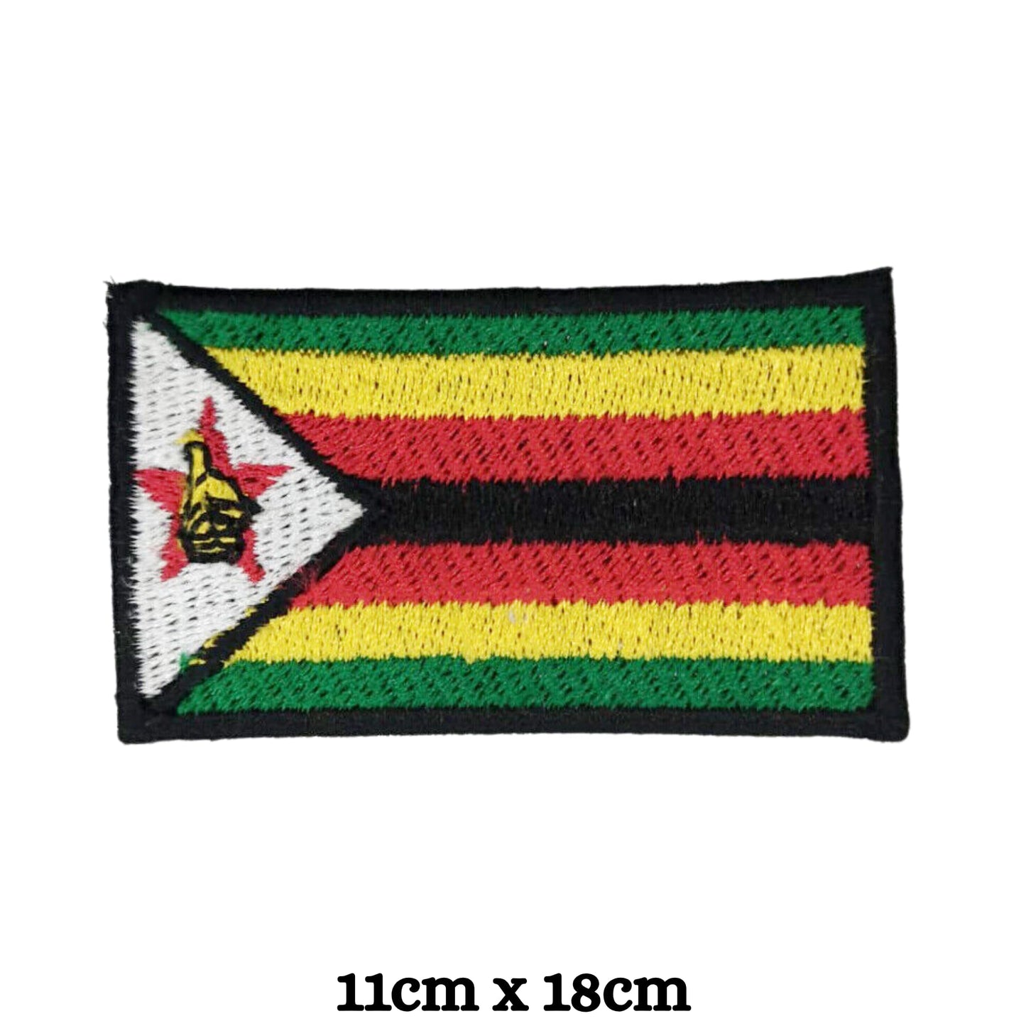 Zimbabwe Flag Embroidered Patch Set, Iron-On or Sew-On Applique Badges, Rectangle Shield Round Heart Shapes, for Jackets, Backpacks, Hats, Uniforms and Various Sizes