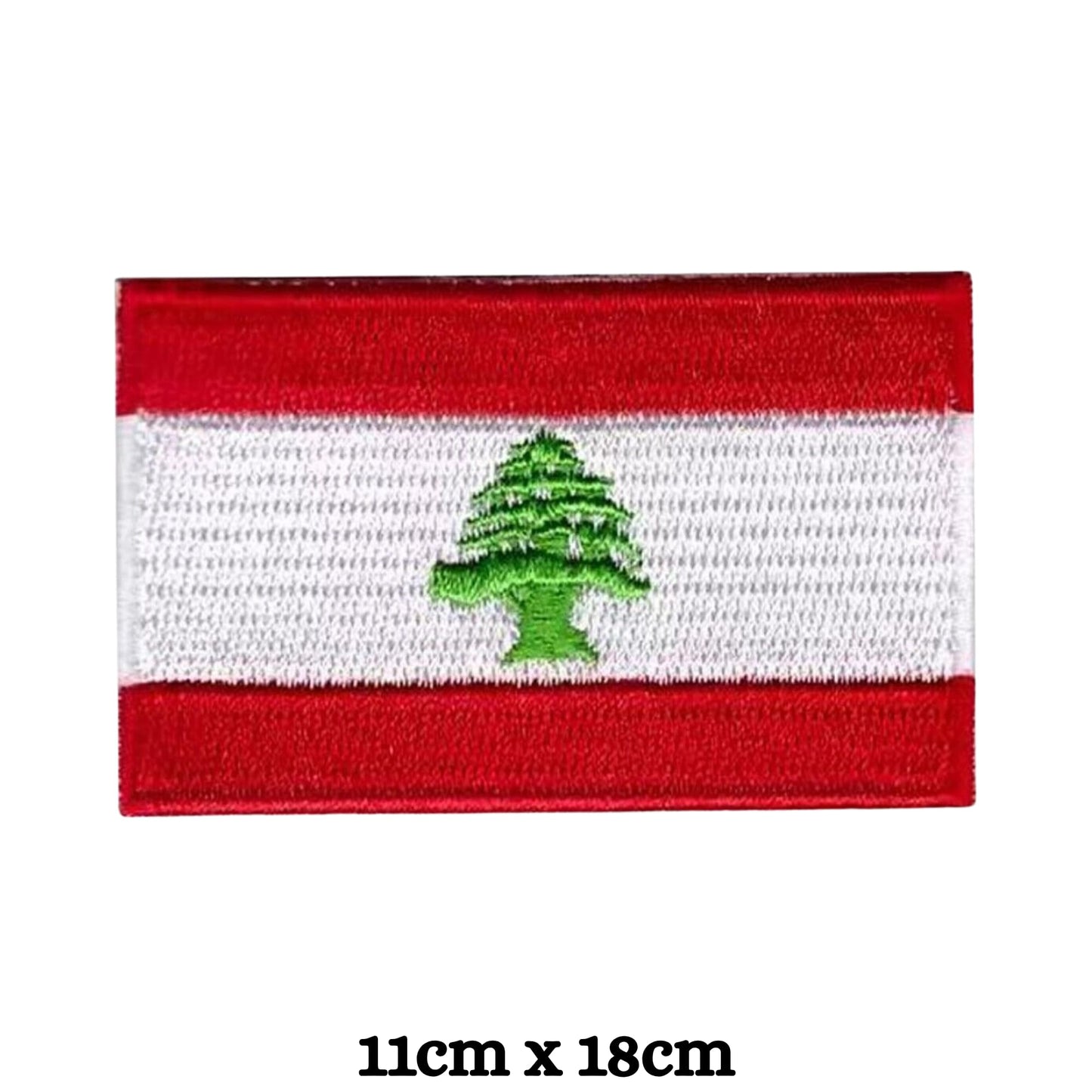 Lebanon Flag Embroidered Patch Set, Iron-On or Sew-On Applique Badges, Rectangle Shield Round Heart Shapes, for Jackets, Backpacks, Hats, Uniforms and Various Sizes