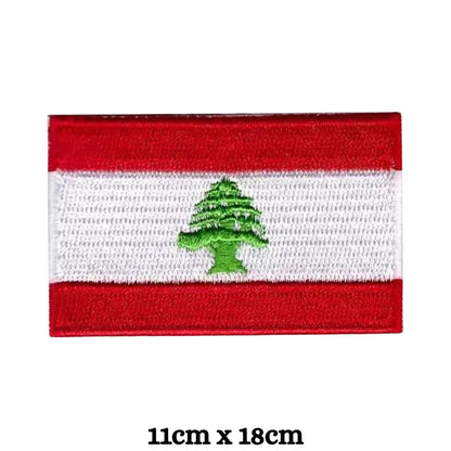 Lebanon Flag Embroidered Patch Set, Iron-On or Sew-On Applique Badges, Rectangle Shield Round Heart Shapes, for Jackets, Backpacks, Hats, Uniforms and Various Sizes
