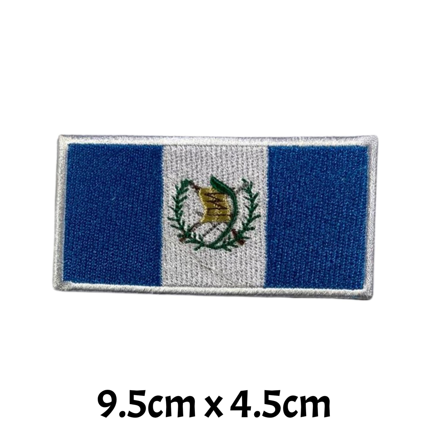 Guatemala Flag Embroidered Patch Set, Iron-On or Sew-On Applique Badges, Rectangle Shield Round Heart Shapes, for Jackets, Backpacks, Hats, Uniforms and Various Sizes