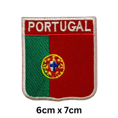 BeBuz Portugal Flag Embroidered Patches, Iron-On/Sew-On Applique, Shield, Round, Heart and Rectangle Flag Badges for Jackets, Bags, Uniforms, Various Sizes