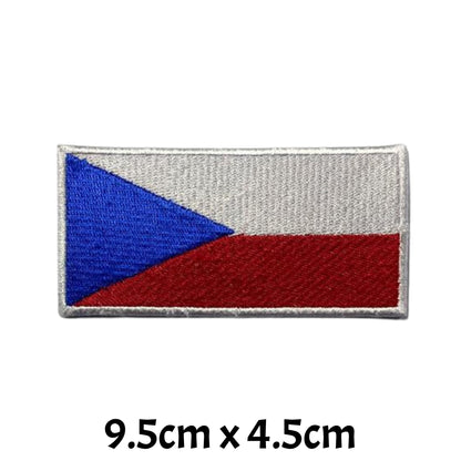 Czech Republic Flag Embroidered Patch Set, Iron-On or Sew-On Applique Badges, Rectangle Shield Round Heart Shapes, for Jackets, Backpacks, Hats, Uniforms and Various Sizes