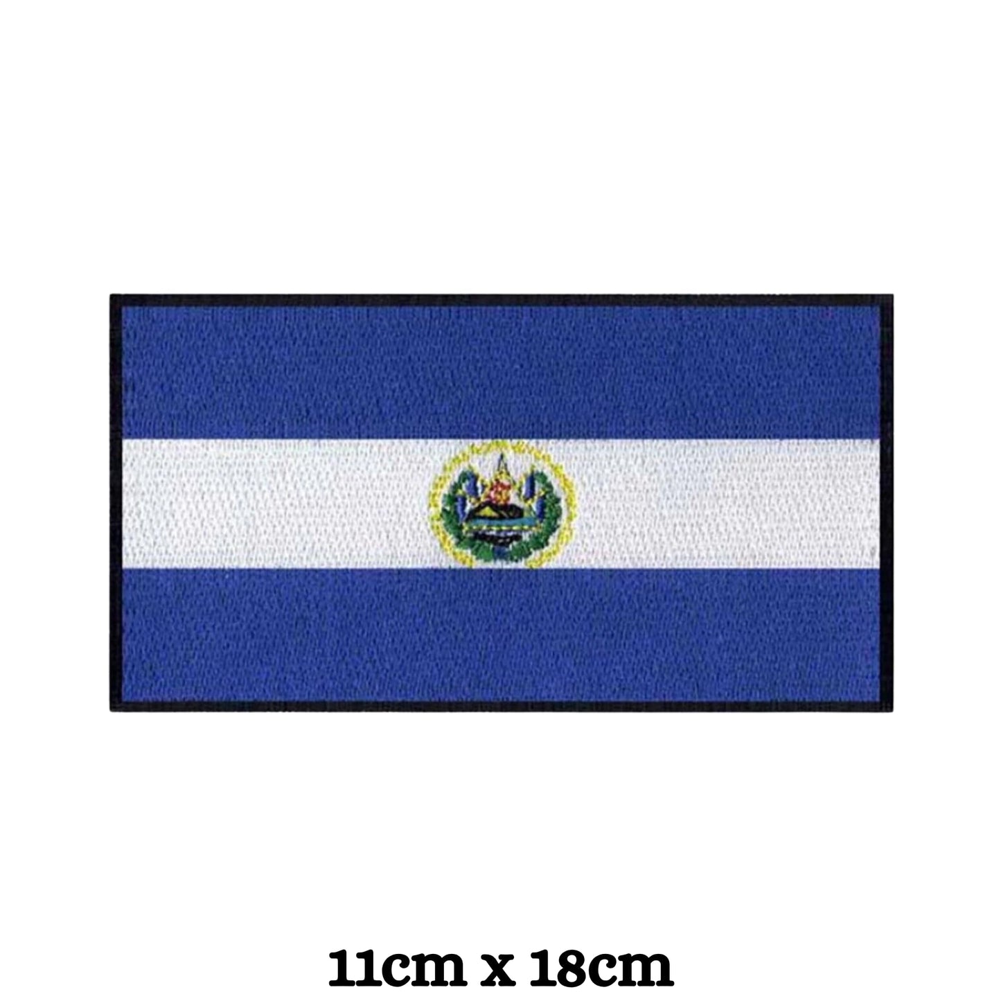El Salvador Flag Embroidered Patch Set, Iron-On or Sew-On Applique Badges, Rectangle Shield Round Heart Shapes, for Jackets, Backpacks, Hats, Uniforms and Various Sizes