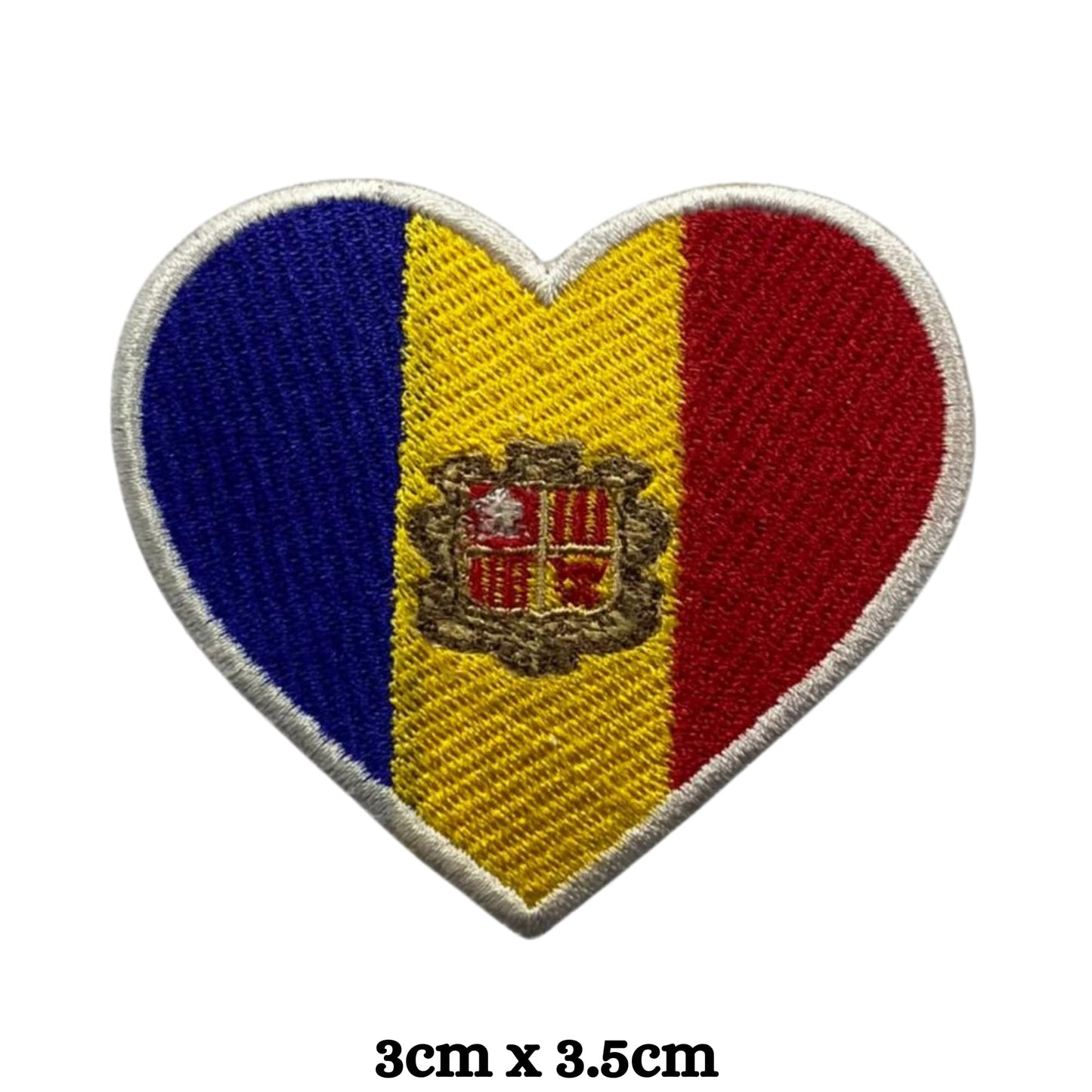 Andorra Flag Embroidered Patches, Iron-On/Sew-On Applique, Shield, Round, Heart and Rectangle Flag Badges for Jackets, Bags, Uniforms, Various Sizes