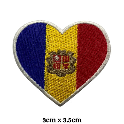 Andorra Flag Embroidered Patches, Iron-On/Sew-On Applique, Shield, Round, Heart and Rectangle Flag Badges for Jackets, Bags, Uniforms, Various Sizes