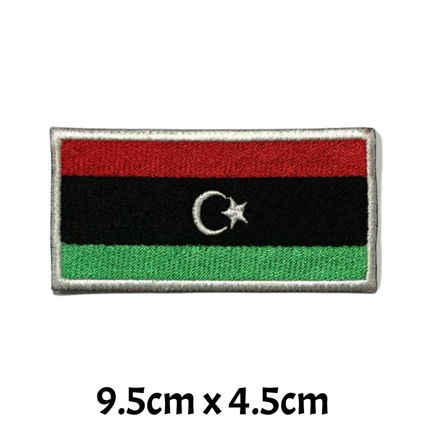 Libya Flag Embroidered Patch Set, Iron-On or Sew-On Applique Badges, Rectangle Shield Round Heart Shapes, for Jackets, Backpacks, Hats, Uniforms and Various Sizes