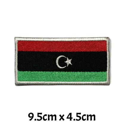Libya Flag Embroidered Patch Set, Iron-On or Sew-On Applique Badges, Rectangle Shield Round Heart Shapes, for Jackets, Backpacks, Hats, Uniforms and Various Sizes