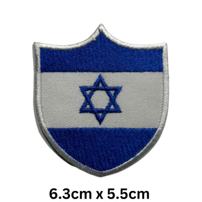 Israel Flag Embroidered Patch Set, Iron-On or Sew-On Applique Badges, Rectangle Shield Round Heart Shapes, for Jackets, Backpacks, Hats, Uniforms and Various Sizes