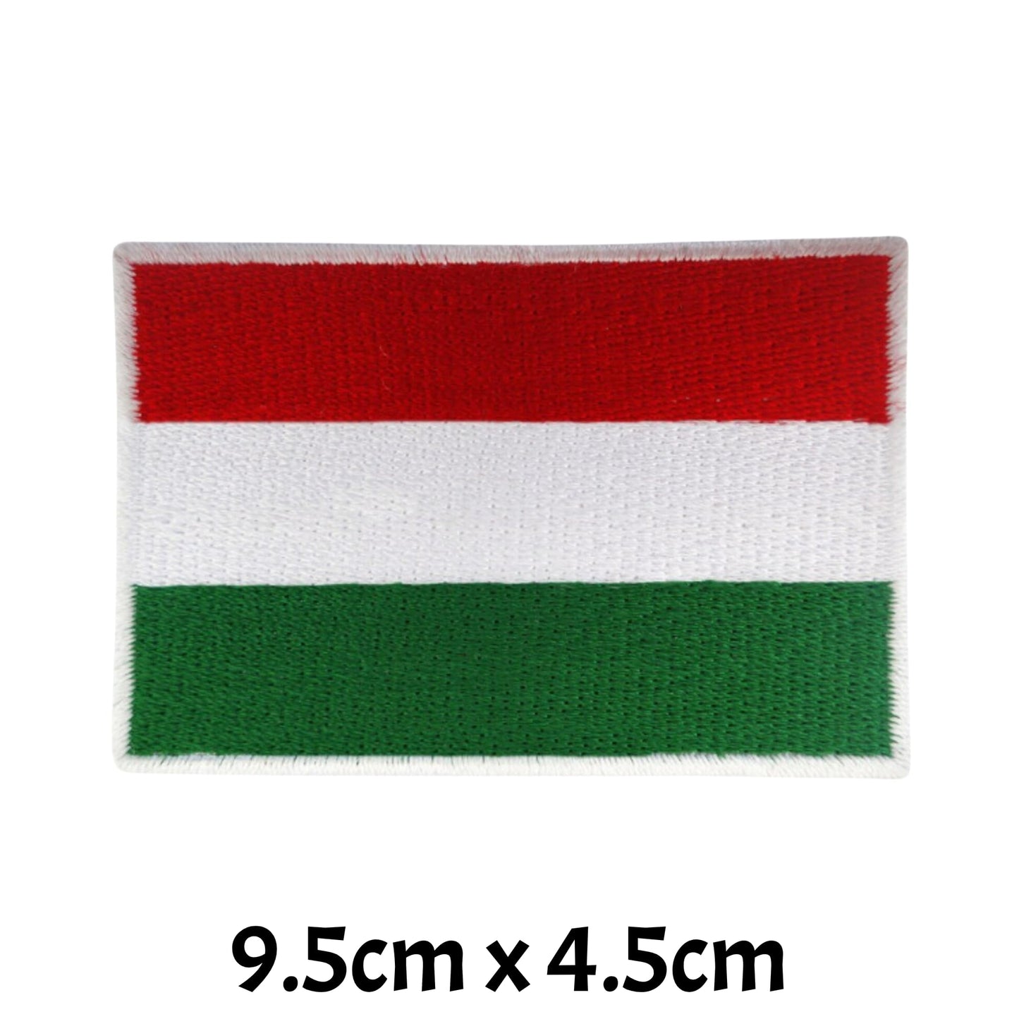 Hungary Flag Embroidered Patch Set, Iron-On or Sew-On Applique Badges, Rectangle Shield Round Heart Shapes, for Jackets, Backpacks, Hats, Uniforms and Various Sizes