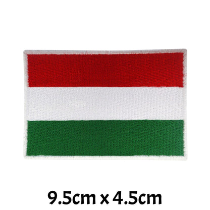 Hungary Flag Embroidered Patch Set, Iron-On or Sew-On Applique Badges, Rectangle Shield Round Heart Shapes, for Jackets, Backpacks, Hats, Uniforms and Various Sizes