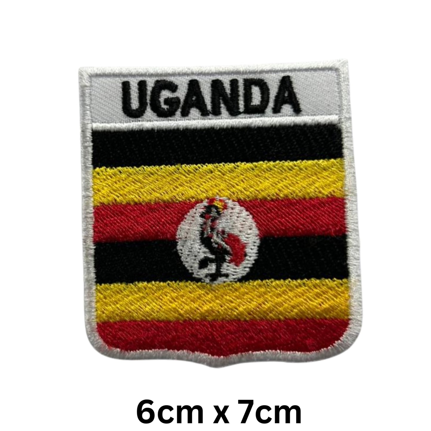 Uganda Flag Embroidered Patch Set, Iron-On or Sew-On Applique Badges, Rectangle Shield Round Heart Shapes, for Jackets, Backpacks, Hats, Uniforms and Various Sizes