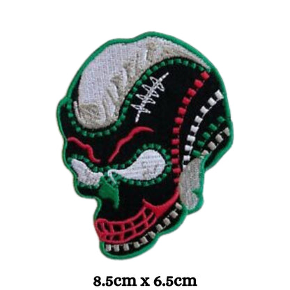 Punk Head Skull with Stitches Embroidery Iron-On Patches for Clothing Sew-On Applique for DIY Crafts Denim Jackets Jeans Backpacks