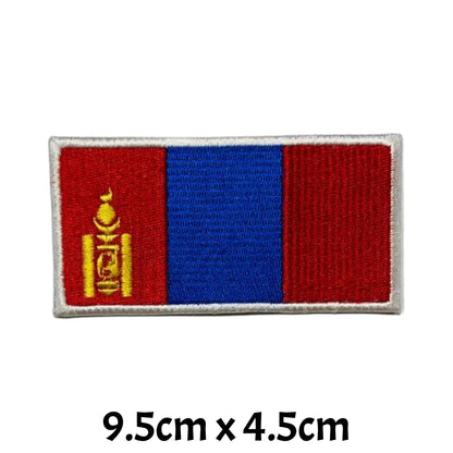Mongolia Flag Embroidered Patch Set, Iron-On or Sew-On Applique Badges, Rectangle Shield Round Heart Shapes, for Jackets, Backpacks, Hats, Uniforms and Various Sizes