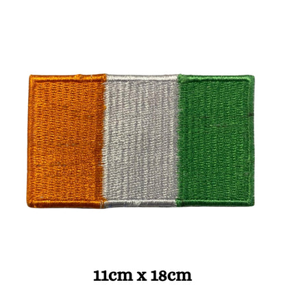 Ireland Flag Embroidered Patch Set, Iron-On or Sew-On Applique Badges, Rectangle Shield Round Heart Shapes, for Jackets, Backpacks, Hats, Uniforms and Various Sizes