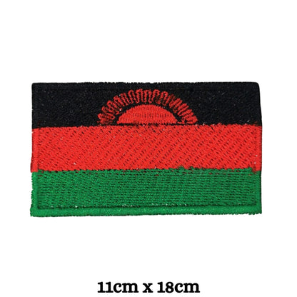 Malawi Flag Embroidered Patch Set, Iron-On or Sew-On Applique Badges, Rectangle Shield Round Heart Shapes, for Jackets, Backpacks, Hats, Uniforms and Various Sizes