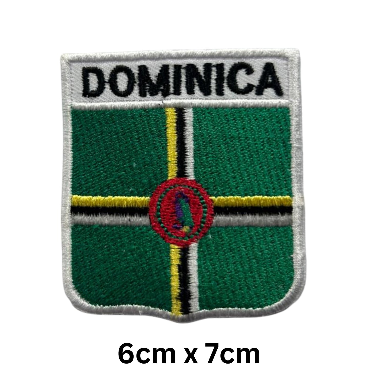 Dominica Flag Embroidered Patch Set, Iron-On or Sew-On Applique Badges, Rectangle Shield Round Heart Shapes, for Jackets, Backpacks, Hats, Uniforms and Various Sizes
