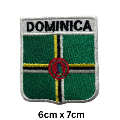 Dominica Flag Embroidered Patch Set, Iron-On or Sew-On Applique Badges, Rectangle Shield Round Heart Shapes, for Jackets, Backpacks, Hats, Uniforms and Various Sizes